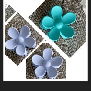 Three Flower Power Hair Clips - Lilac and Turquoise